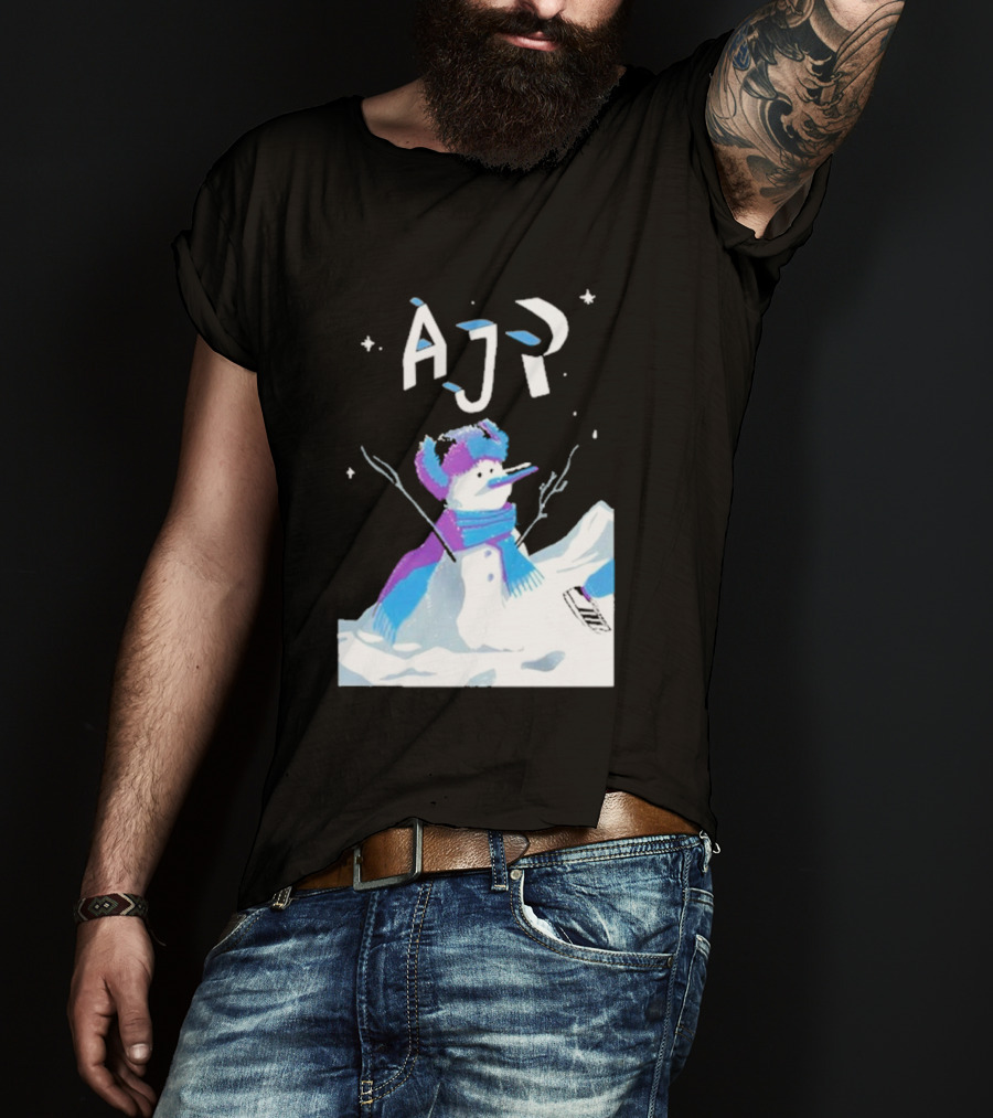 AJR Snowman With Scarf And Hat In Winter Scene T-Shirt