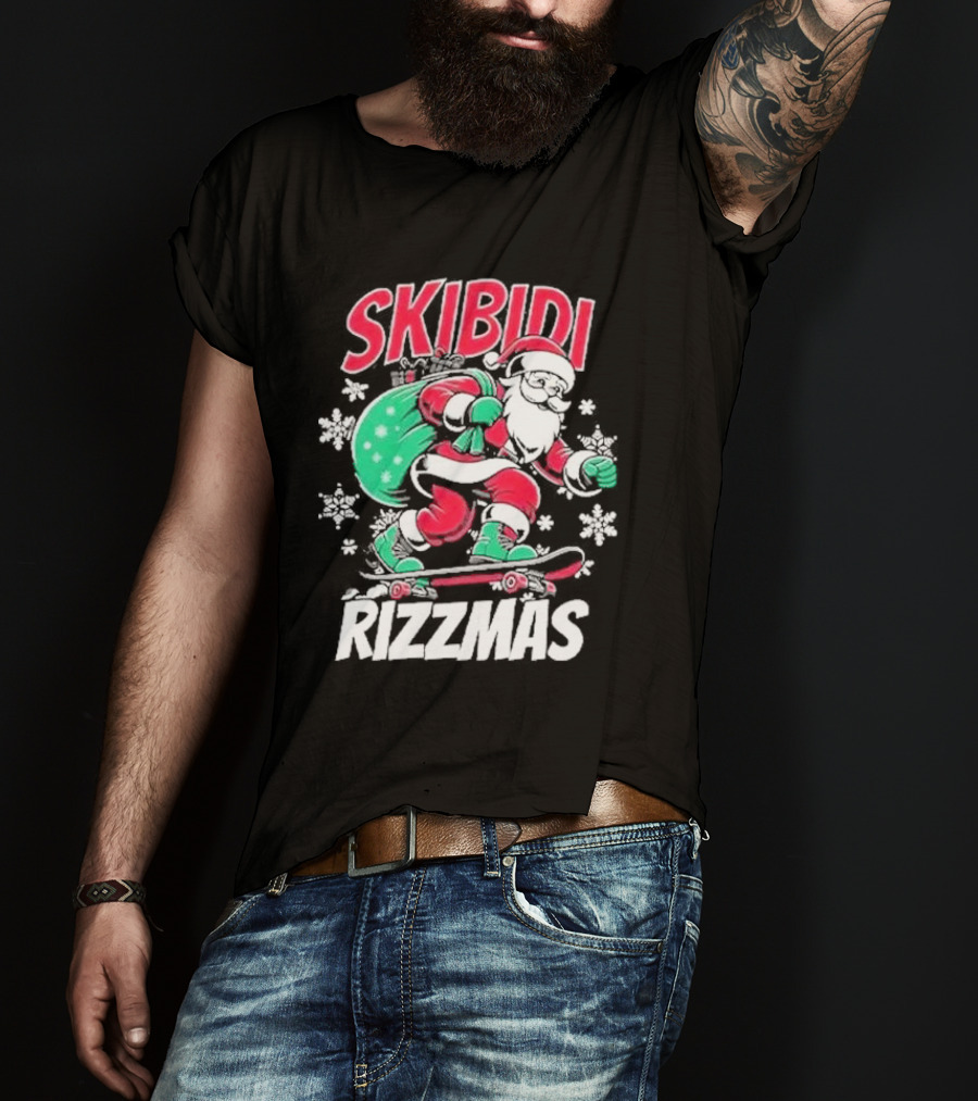 Skibidi Rizzmas Santa Claus Skateboarding Christmas T-Shirt