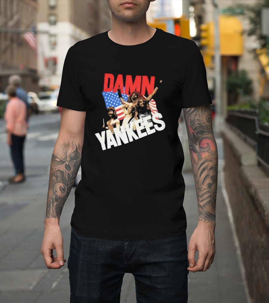 Damn Yankees Band With American Flag Background T-Shirt
