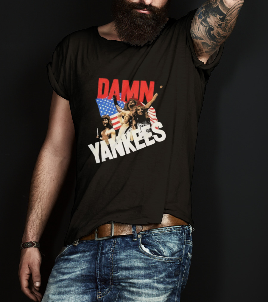 Damn Yankees Band With American Flag Background T-Shirt
