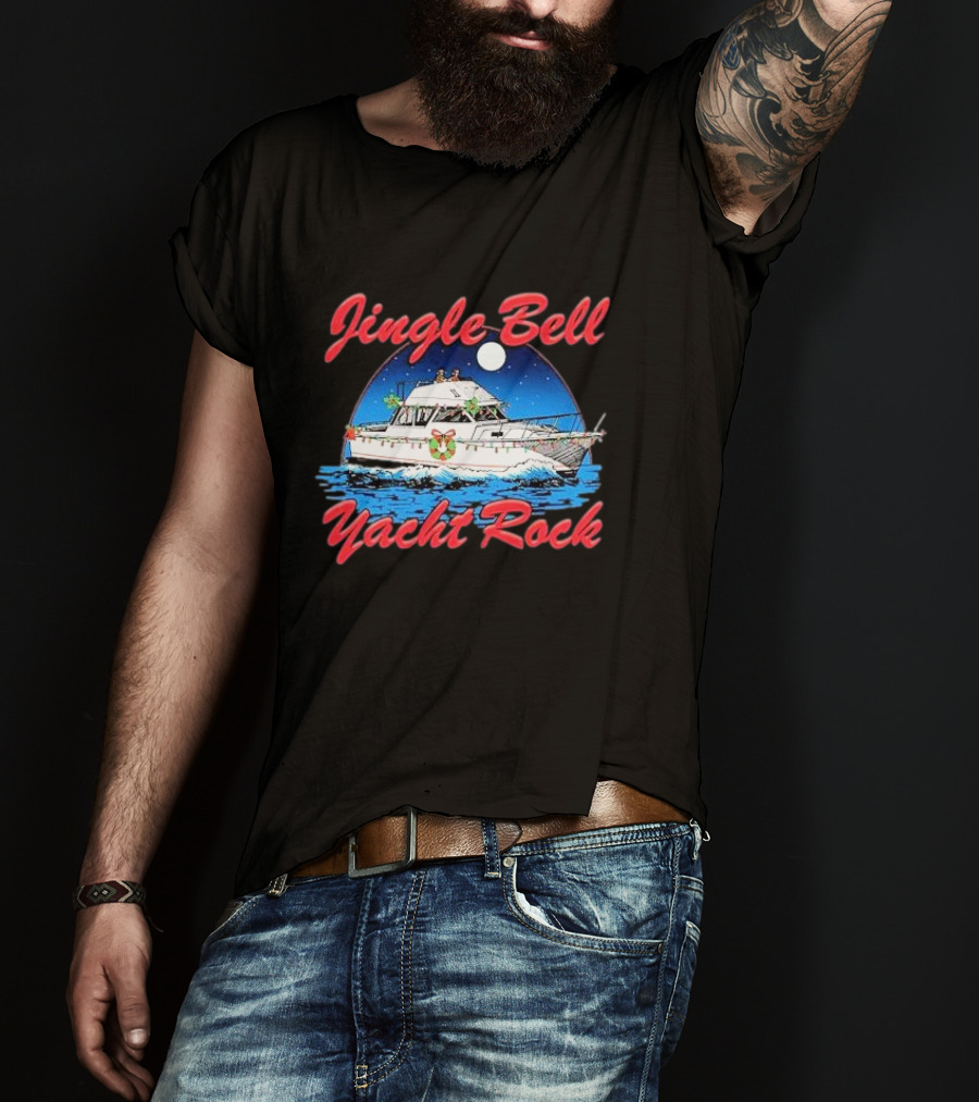 Jingle Bell Yacht Rock Christmas Boat With Holiday Wreath And Lights T-Shirt