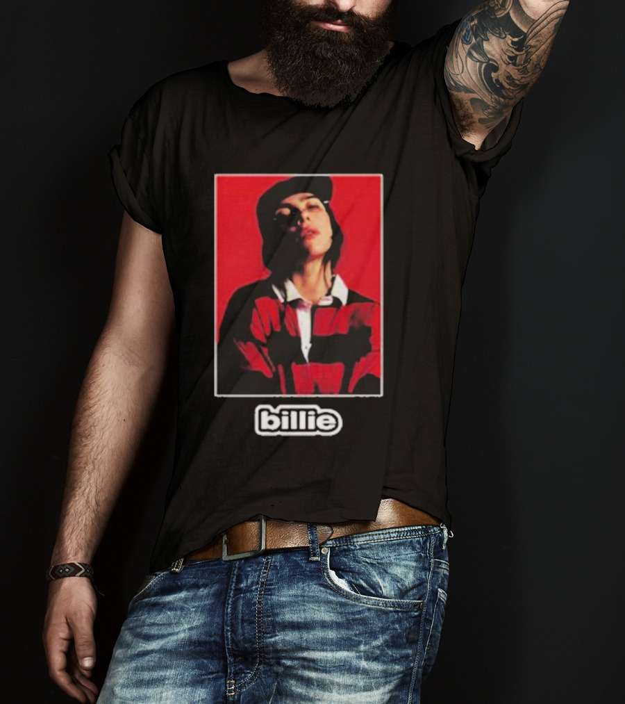 Billie Eilish Red Black Striped Shirt Photo Billie T-Shirt