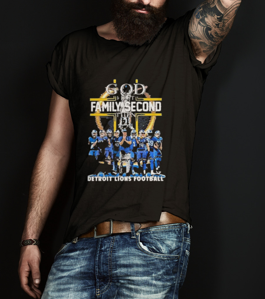 God First Family Second Then Detroit Lions Football St. Brown Headstand T-Shirt