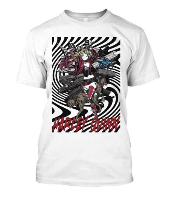 HARLEY QUINN Black And White Spiral With Hyenas T-Shirt