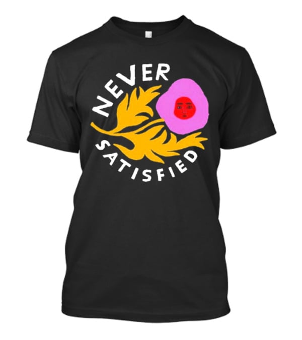 Never Satisfied Pink Mask Face With Yellow Leaves T-Shirt