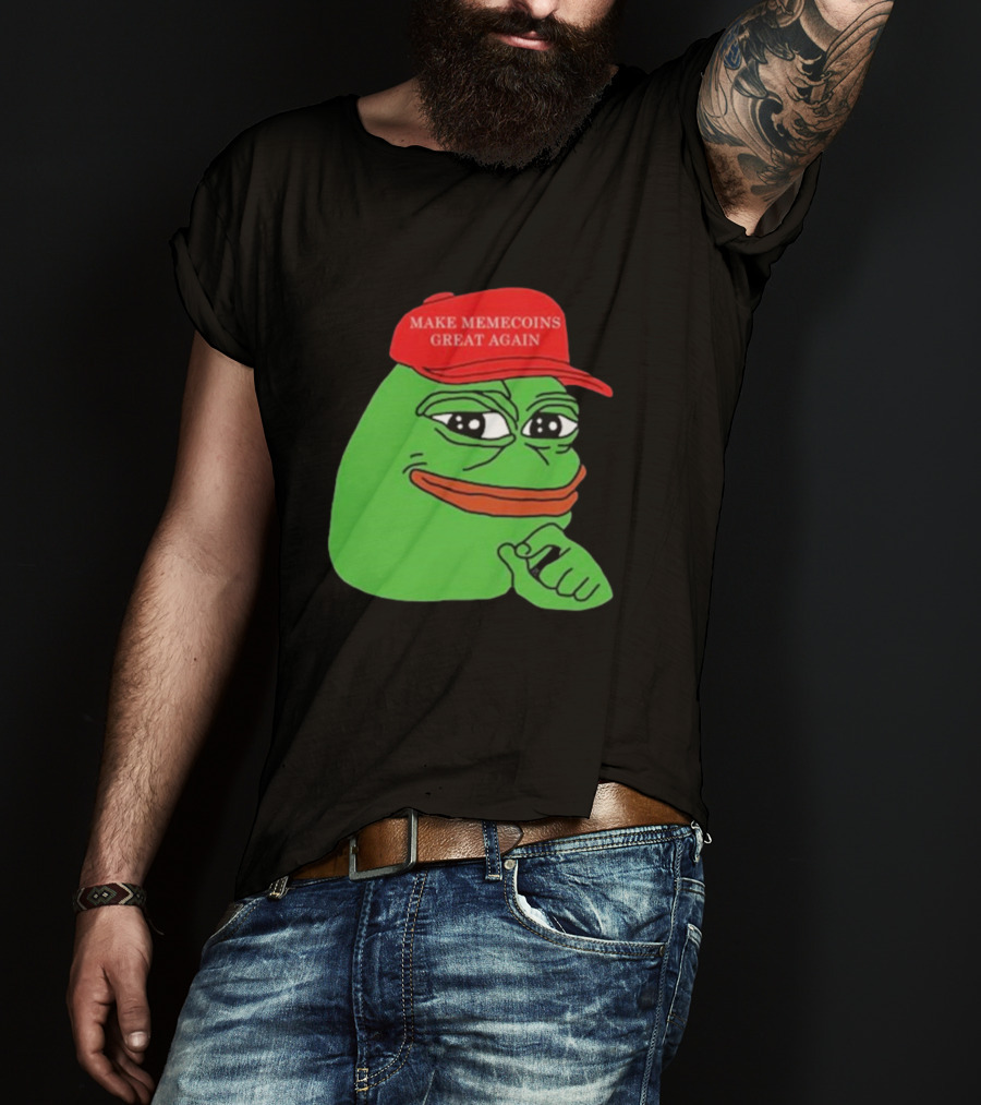 Pepe Make Memecoins Great Again Red Hat Meme Character T-Shirt