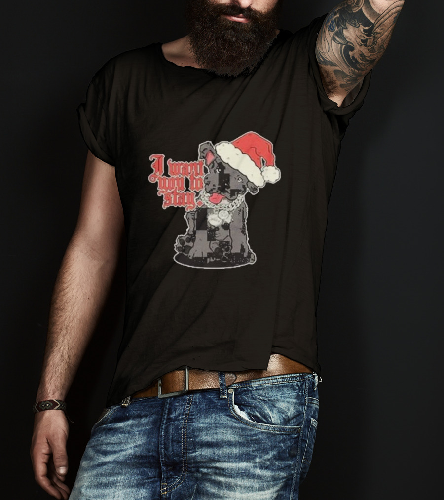 Santa Dog I Want You To Stay Christmas Puppy T-Shirt