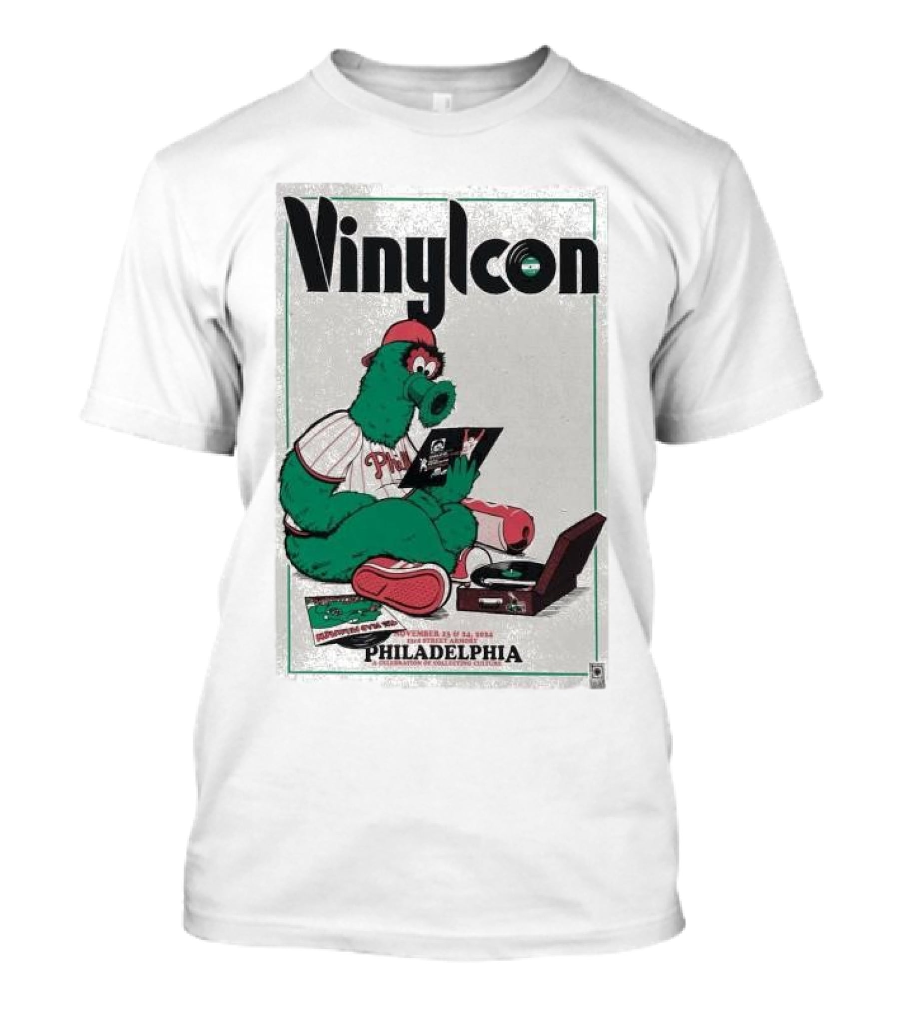 Vinylcon Philadelphia Phillies Mascot At 23rd St Armory Listening On Turntable T-Shirt