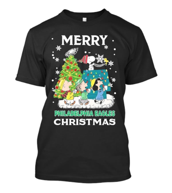 Merry Philadelphia Eagles Christmas Charlie Brown Snoopy Woodstock T-Shirt