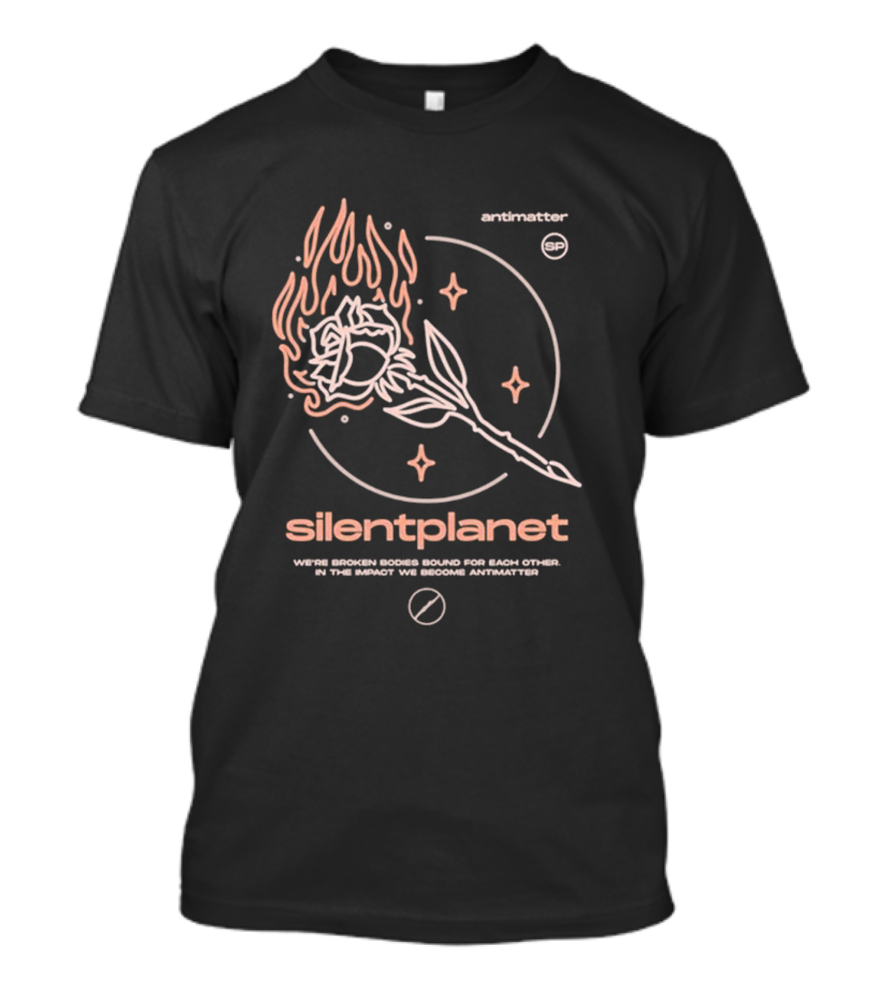 Silent Planet Antimatter Flaming Rose And Stars T-Shirt