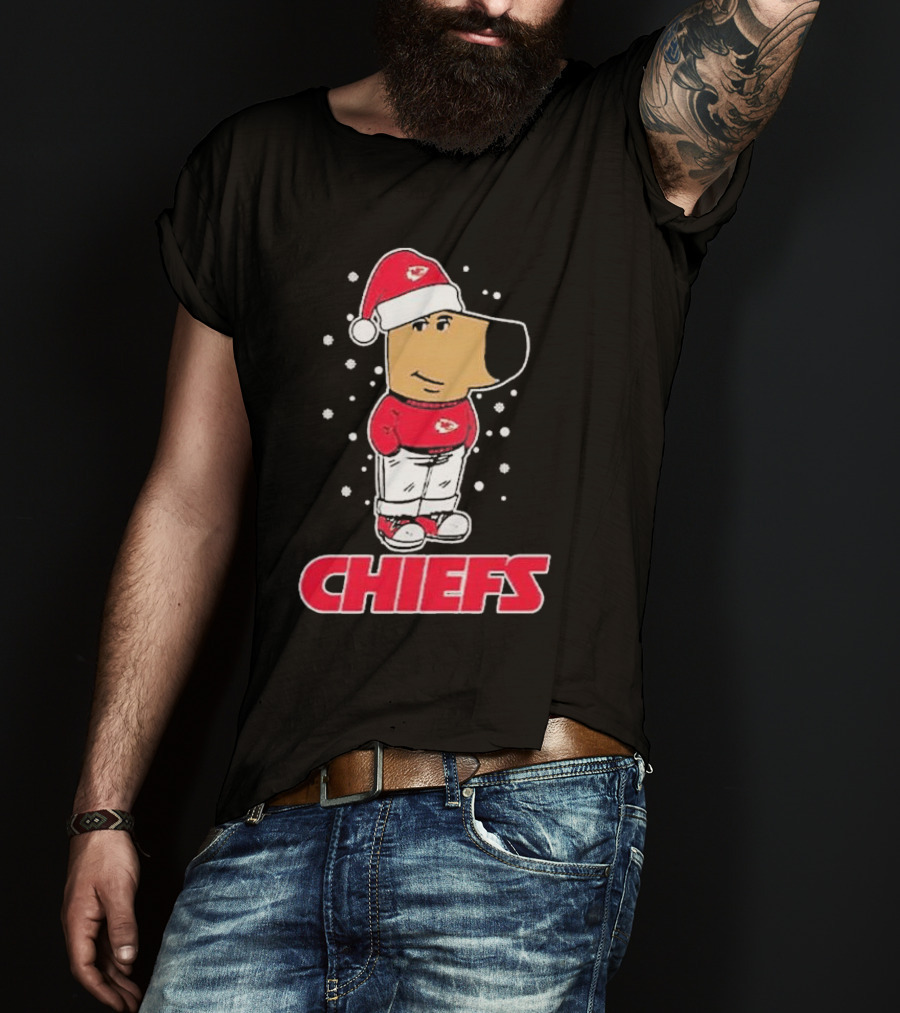 Chill Christmas Chiefs Santa Dog In Snowy Sweater And Hat T-Shirt