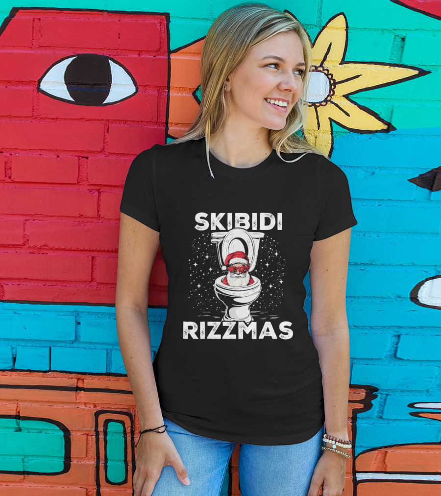 Skibidi Rizzmas Toilet Santa White Elephant Christmas T-Shirt