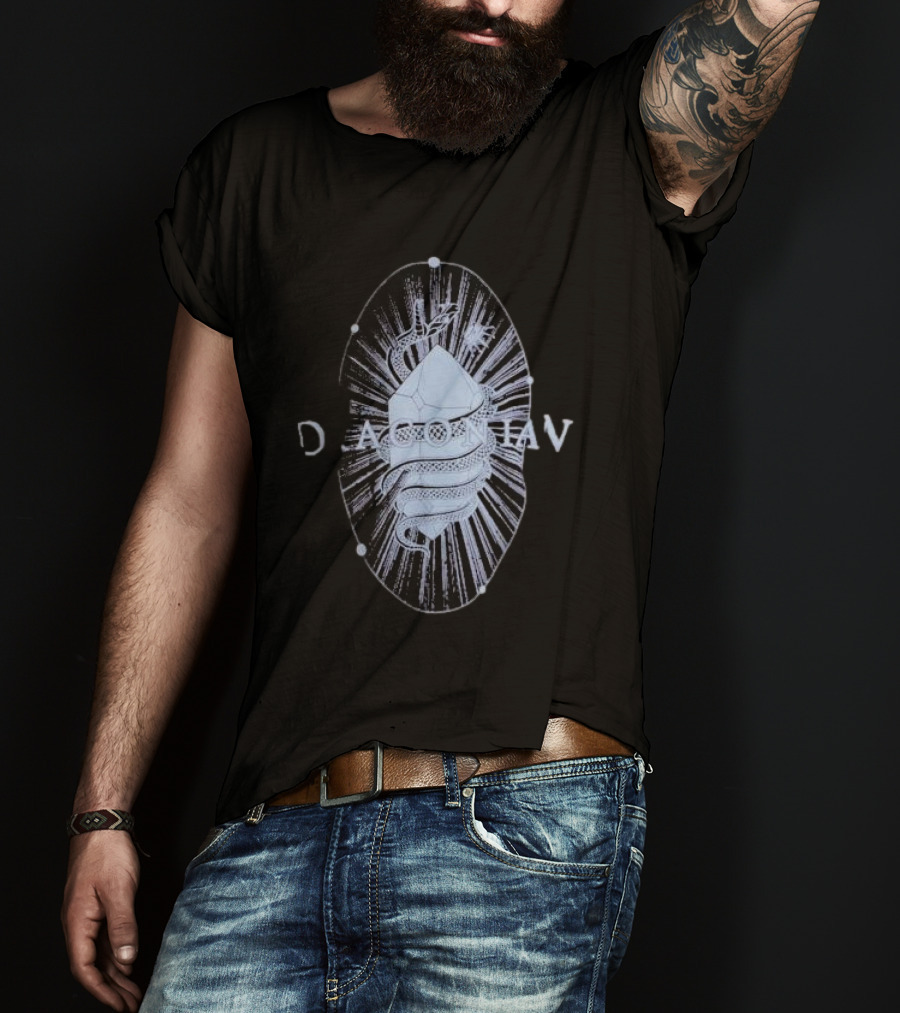 Draconian Snake Emerging From Geometric Shield With Radiant Energy T-Shirt