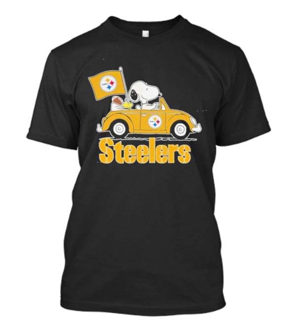 Pittsburgh Steelers Snoopy Driving Car With Flag T-Shirt