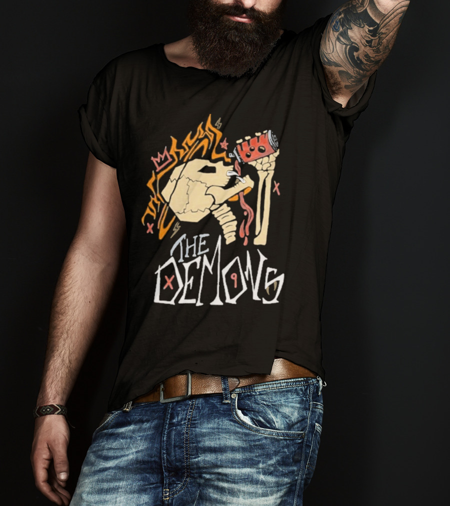 The Demons Skull Crown Flames And Drink T-Shirt