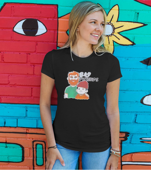 Bad Friends Cartoon Characters With Beard And Beanie T-Shirt