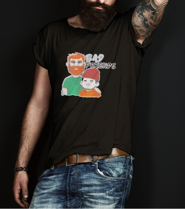 Bad Friends Cartoon Characters With Beard And Beanie T-Shirt
