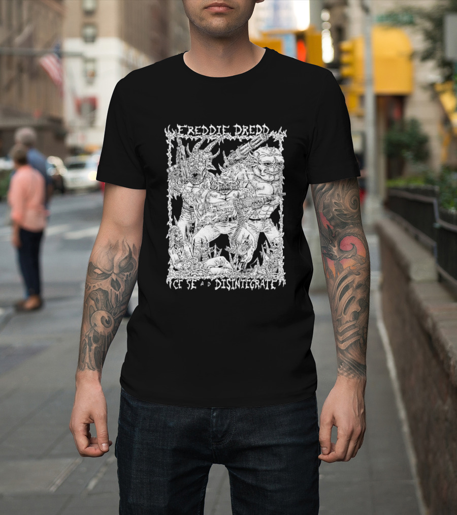 Freddie Dredd Cease and Disintegrate Demon Soldiers Combat Scene T-Shirt