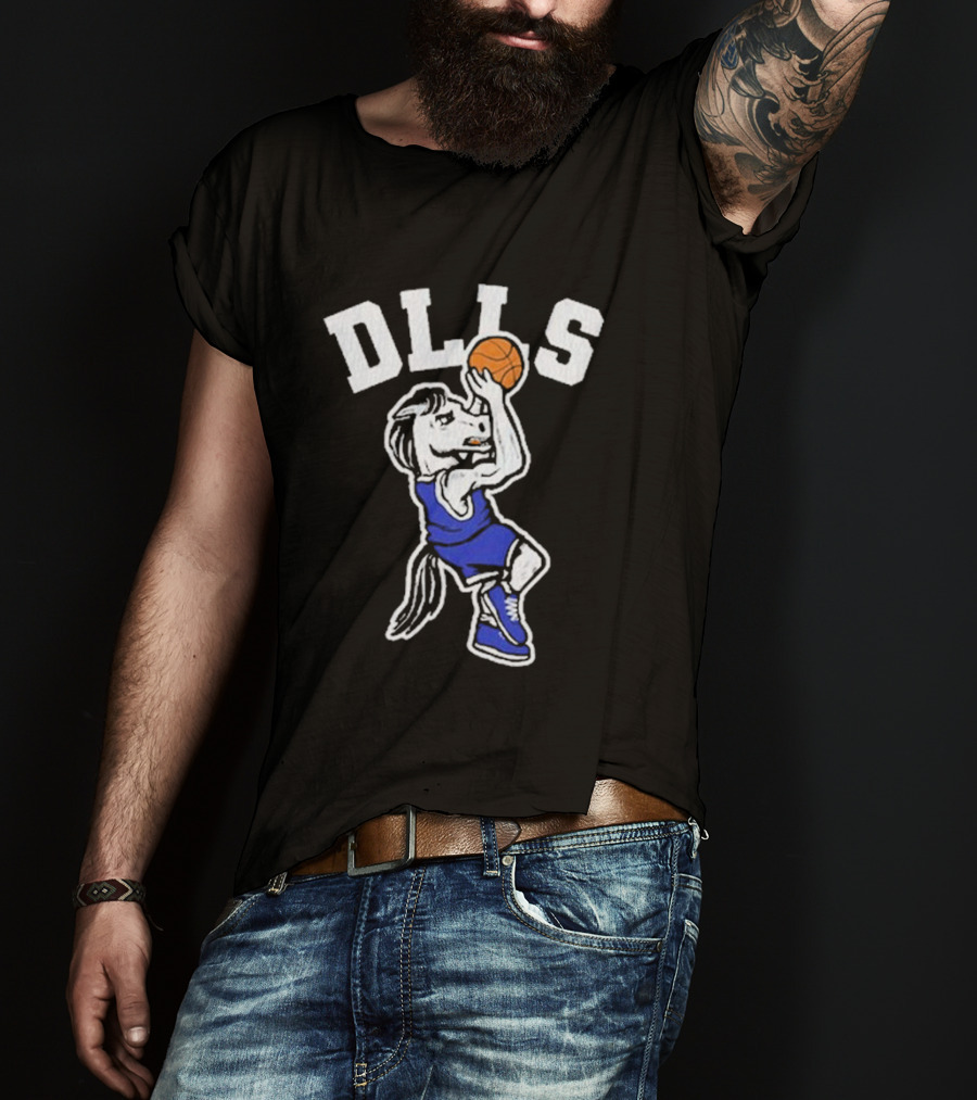 DLLS Basketball Horse Player In Blue Jersey T-Shirt