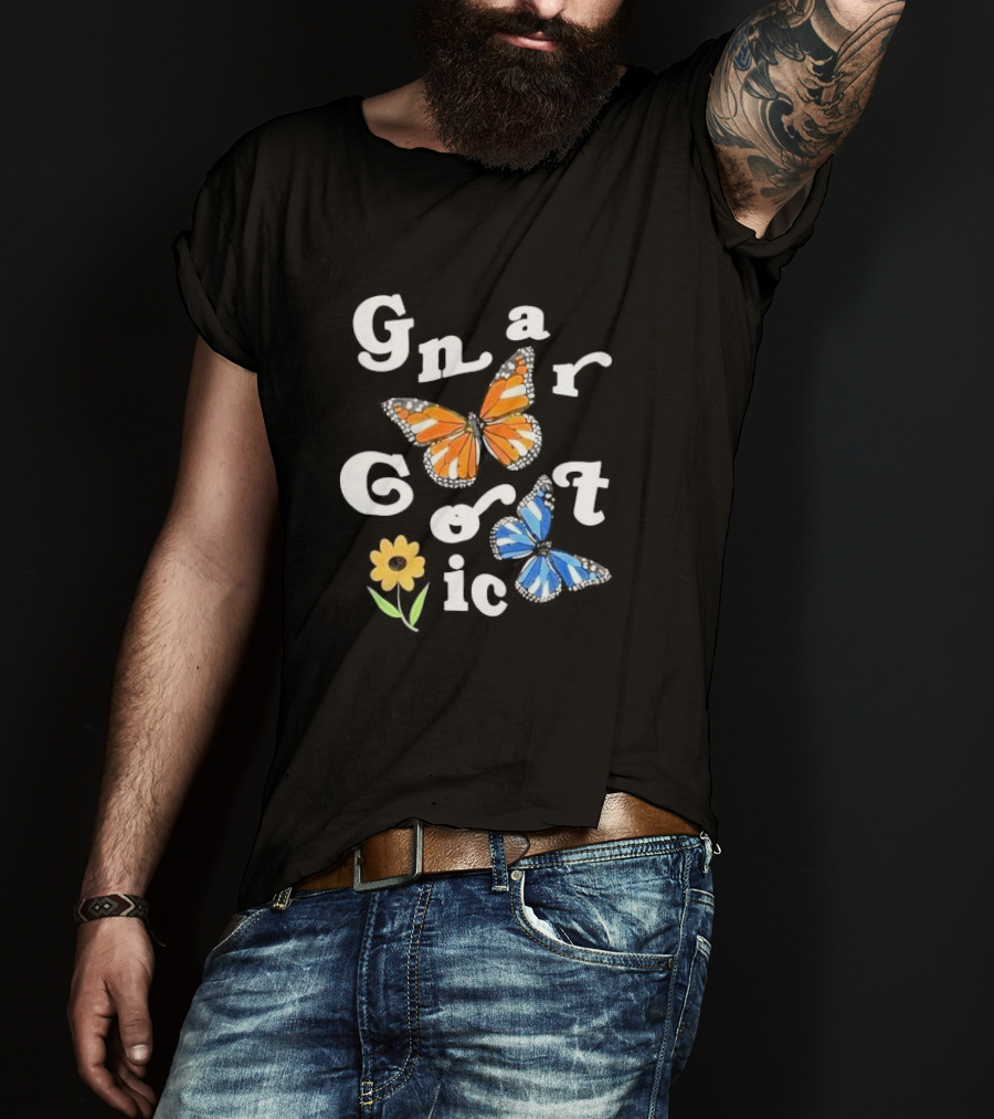 Gnarcotic Orange Blue Butterflies Flower T-Shirt
