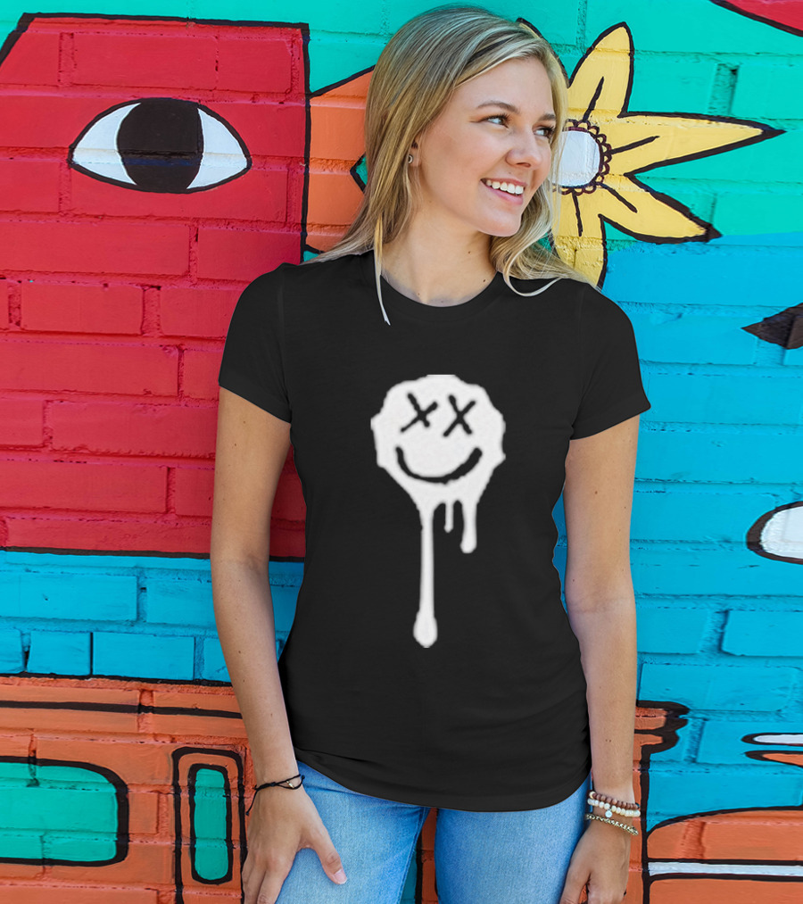 Olive Drip Smiley Face With Nirvana T-Shirt