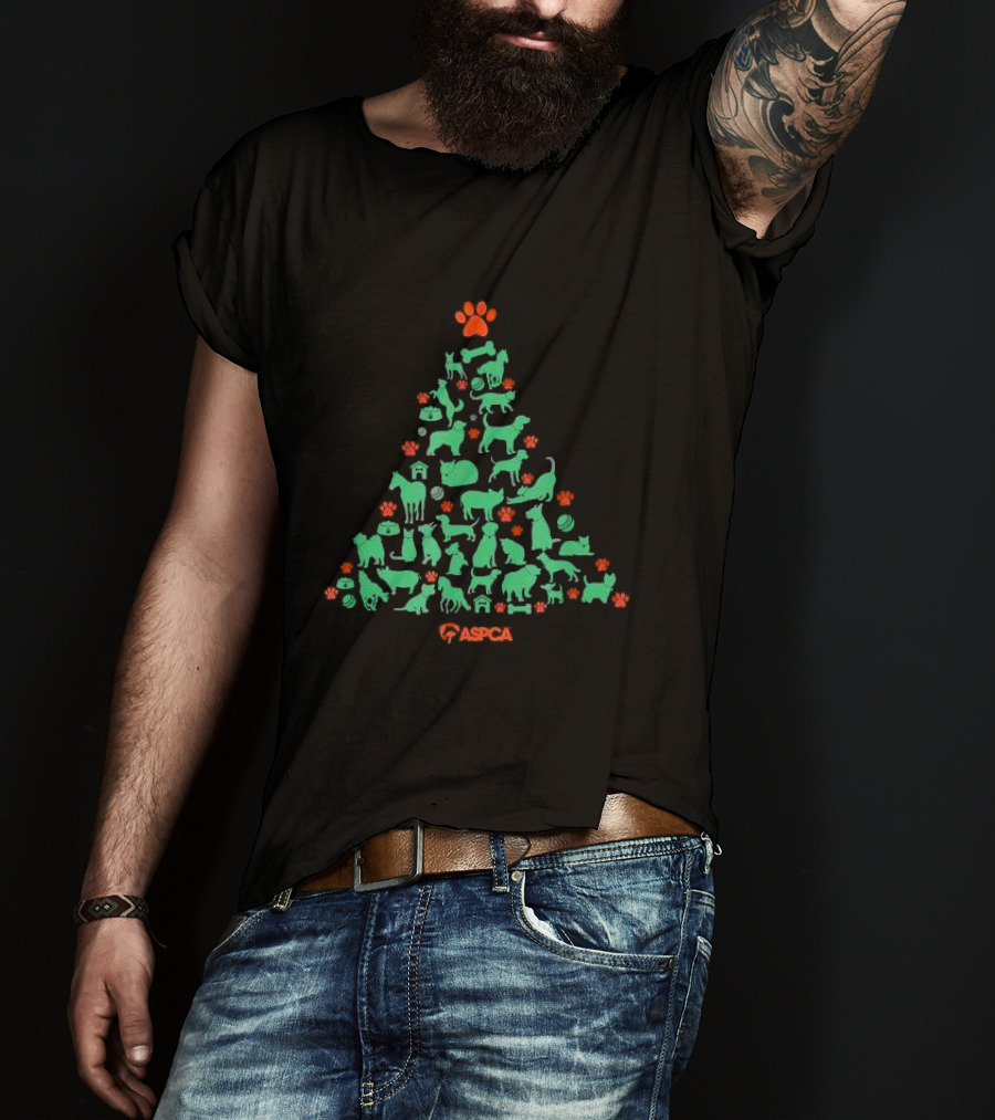 ASPCA Christmas Tree Made Of Animal Silhouettes And Paw Prints T-Shirt