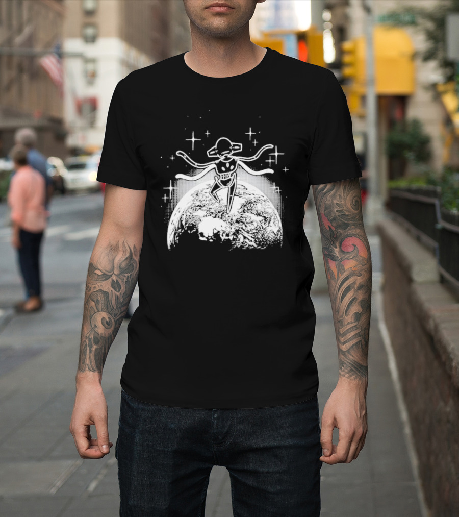 Snacky Boy Deoxys Floating Above Earth With Stars T-Shirt