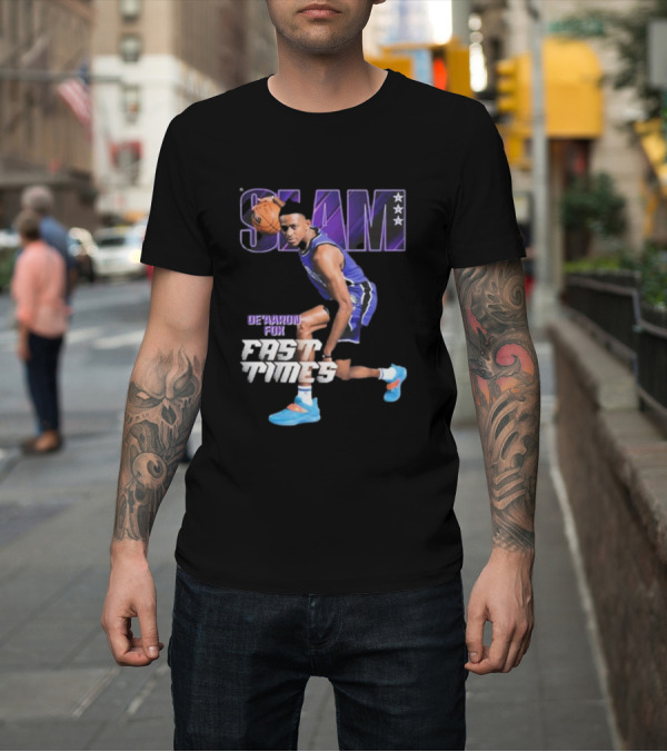 Shirt: Slam De’aaron Fox Fast Times Basketball Star Dribbling Action T-Shirt Slam De’aaron Fox Fast Times Basketball Star Dribbling Action T-Shirt