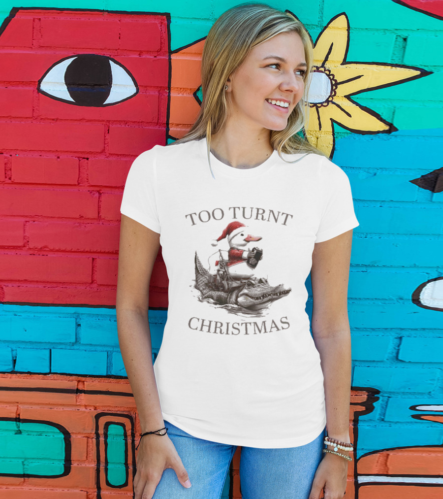 Too Turnt Christmas Santa Duck Riding Alligator T-Shirt