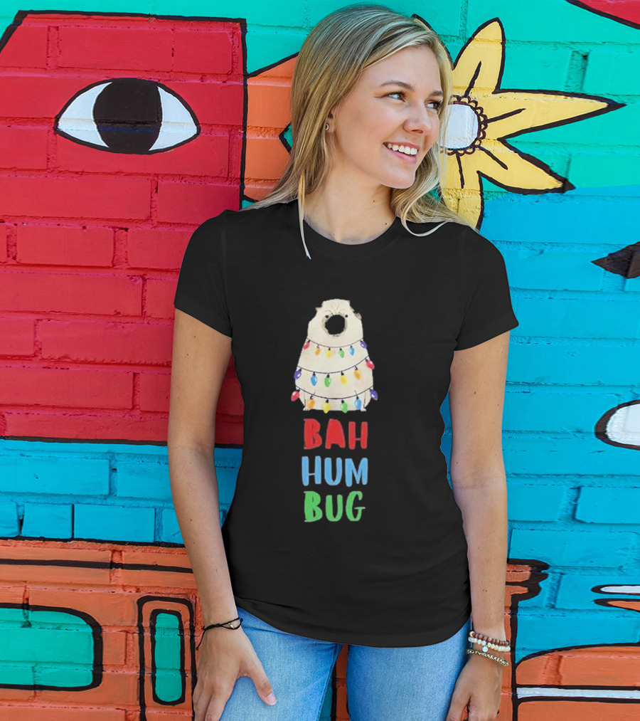 Vito The Pug Bah Hum Bug Christmas Lights Wrapping T-Shirt