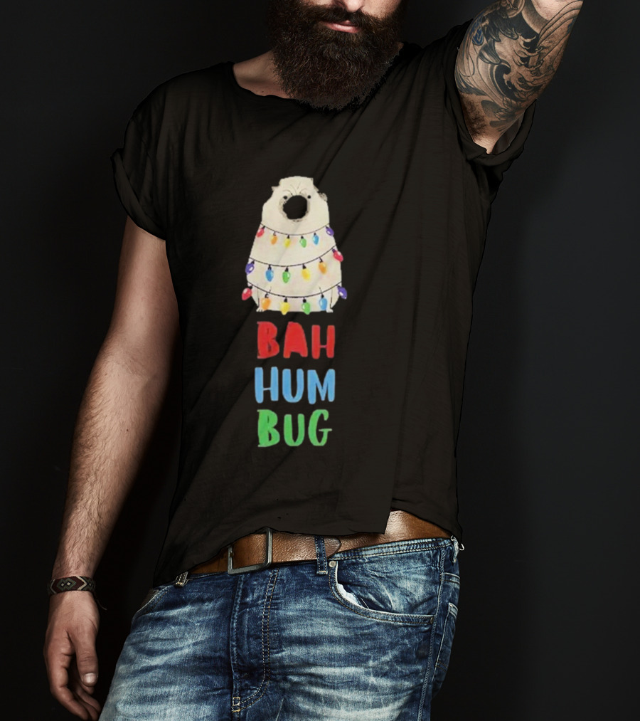 Vito The Pug Bah Hum Bug Christmas Lights Wrapping T-Shirt