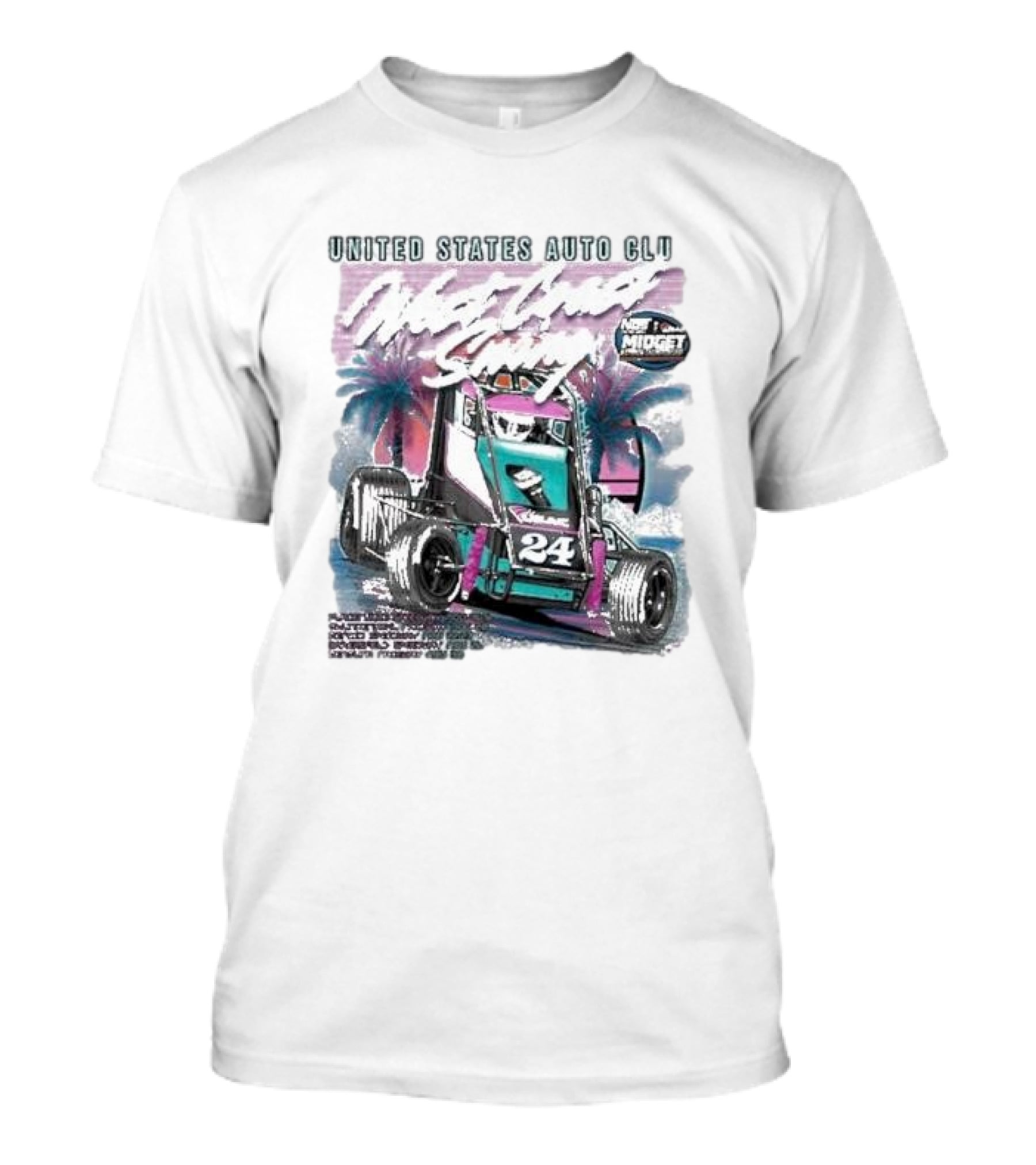 United States Auto Club West Coast Swing National Midget Racing 24 Palm Tree Background T-Shirt