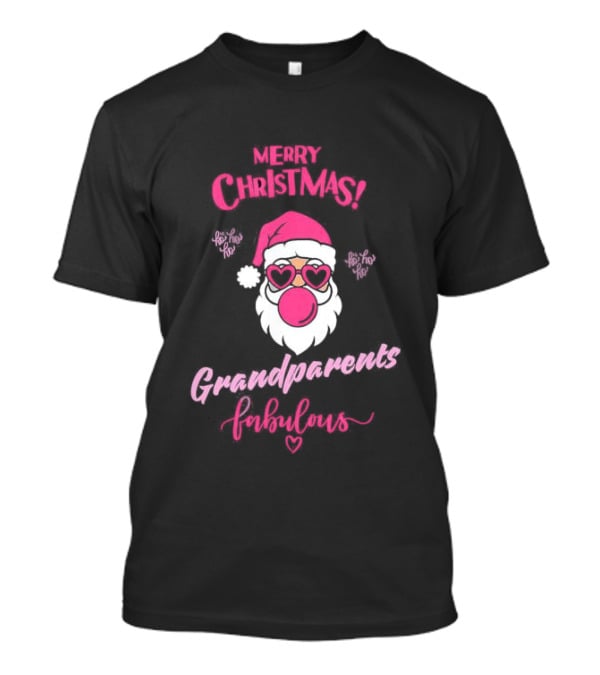Merry Christmas Grandparents Fabulous Pink Santa Claus Heart Glasses T-Shirt