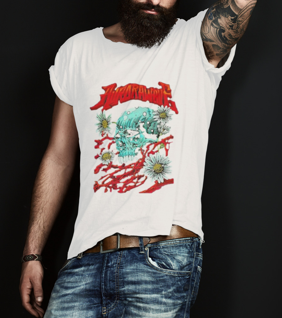 AuroraWave Skull Daisy Red Vines T-Shirt