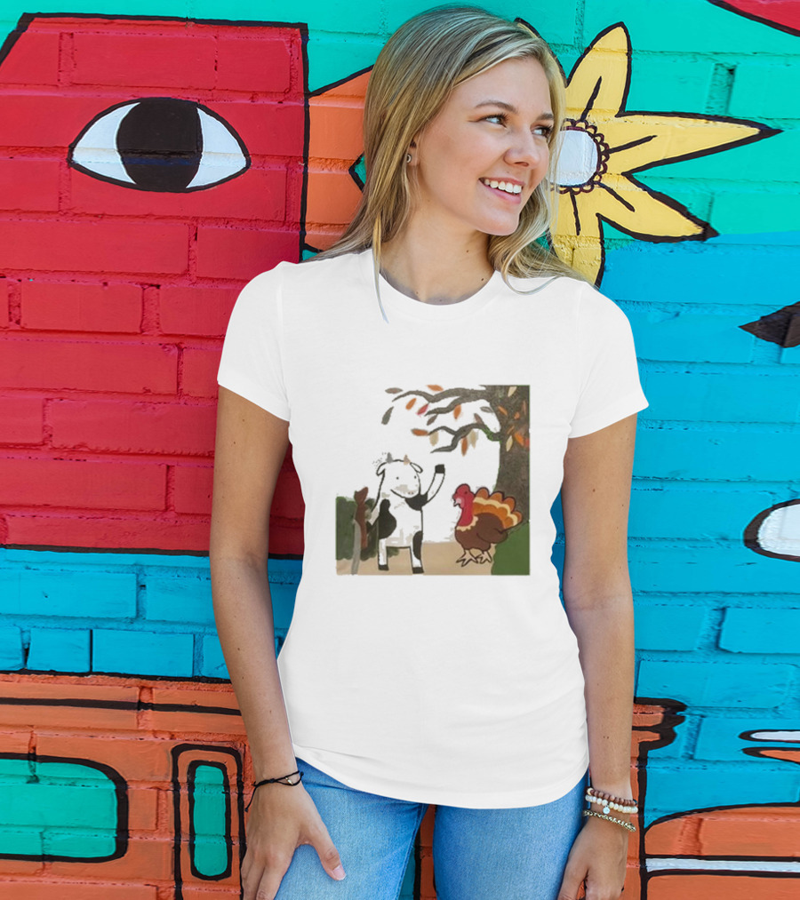 Leanbeefpatty Turkey Time Cow Under Autumn Tree T-Shirt