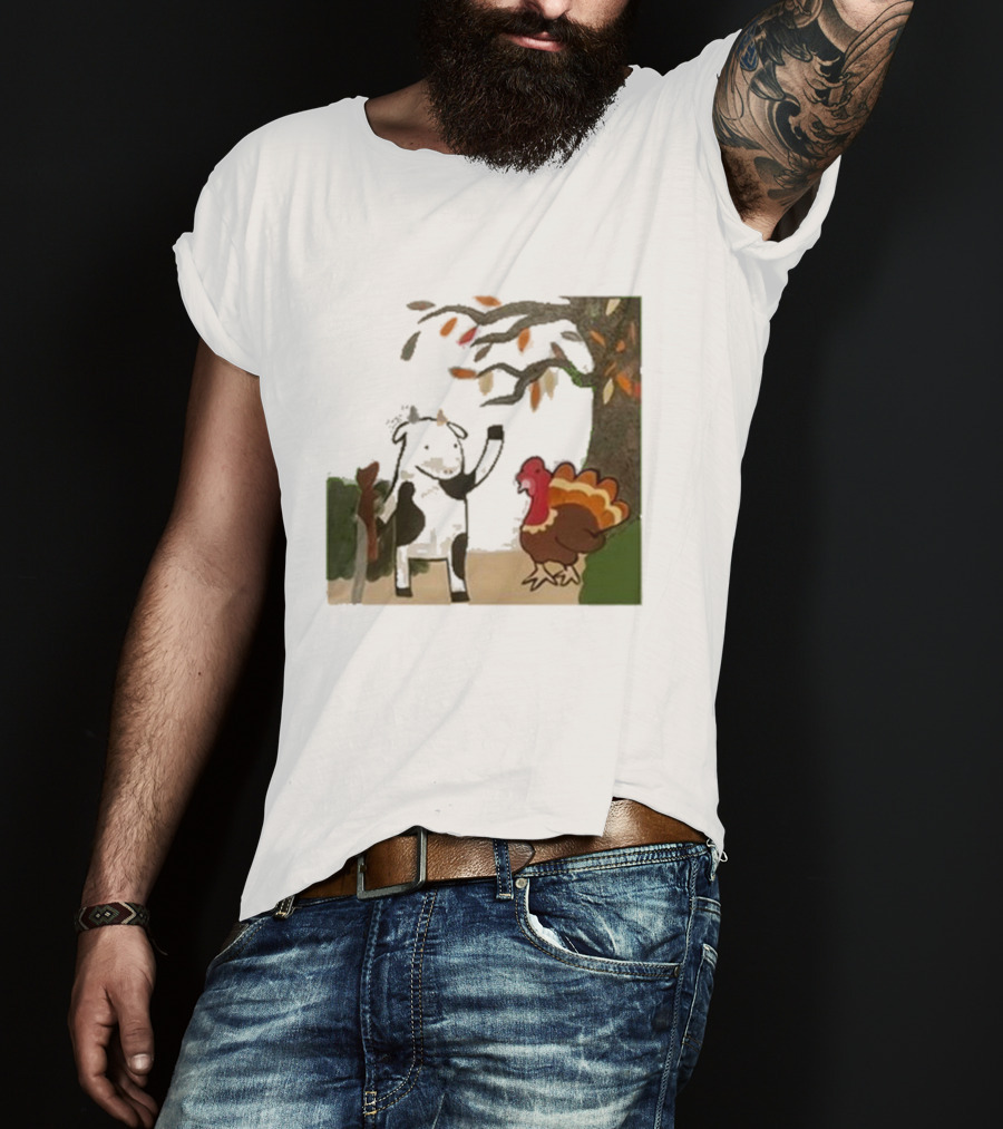 Leanbeefpatty Turkey Time Cow Under Autumn Tree T-Shirt