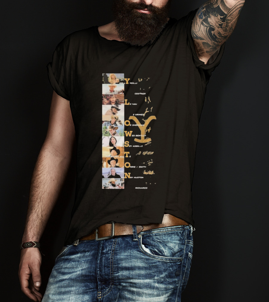 Yellowstone Cast Vertical Collage With Names And Signature Elements T-Shirt