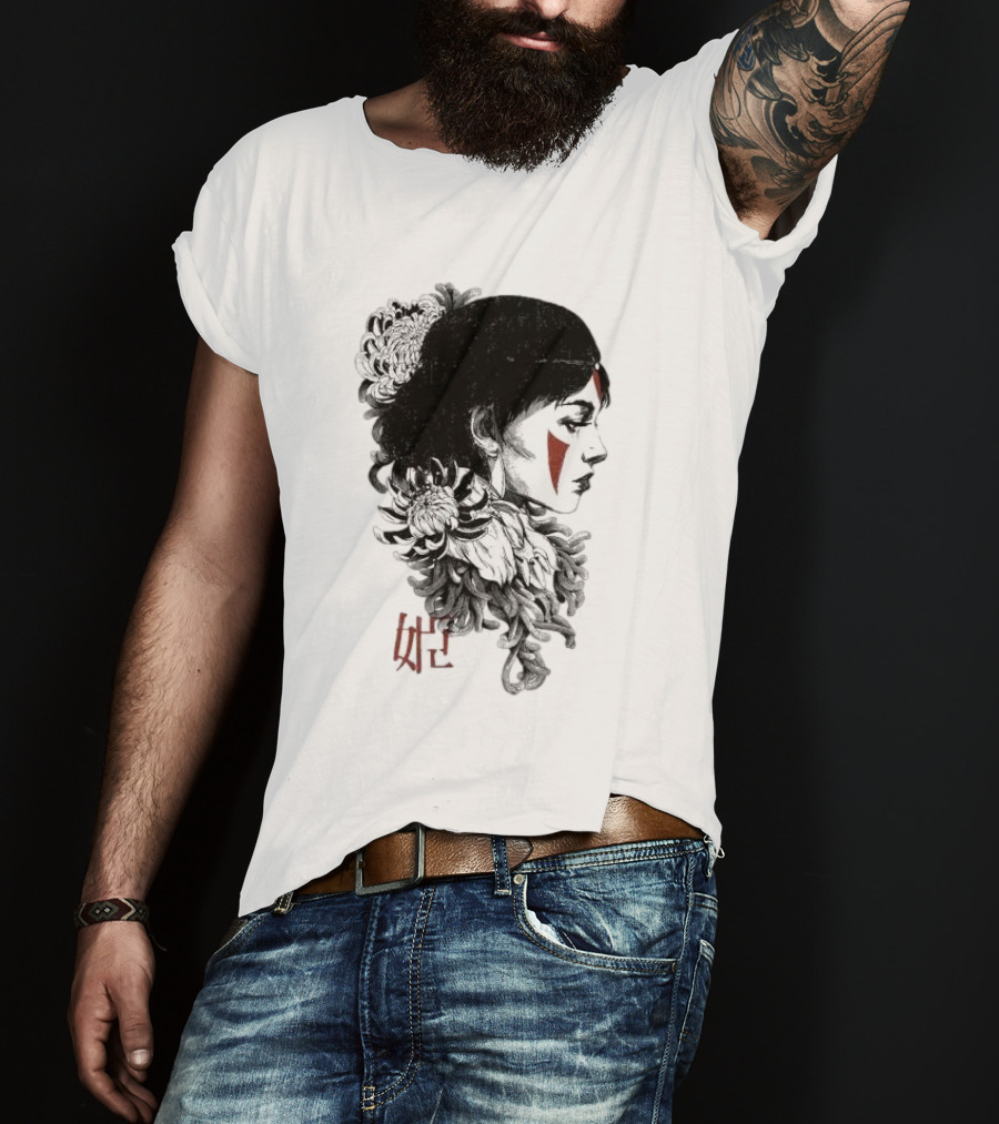 Wolf Girl Rafael Baptista Chrysanthemum Profile Asian Characters T-Shirt