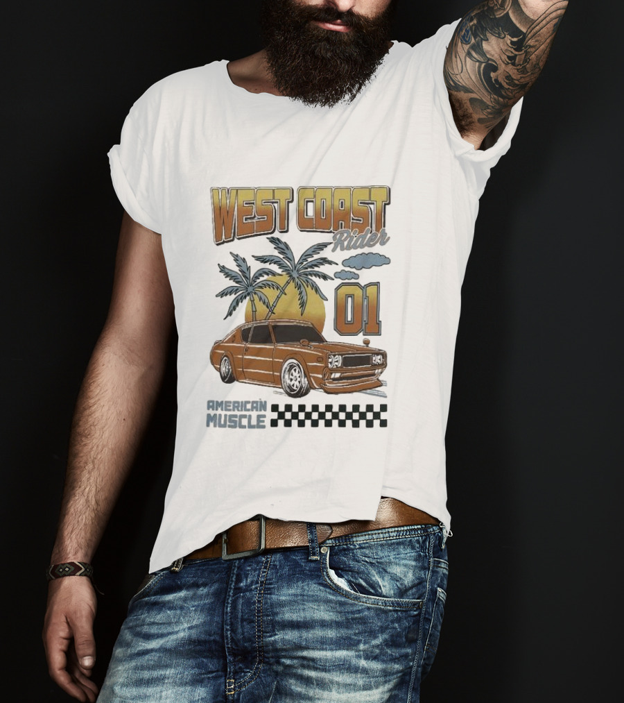 West Coast Rider American Muscle Classic Car 01 Palm Sunset T-Shirt