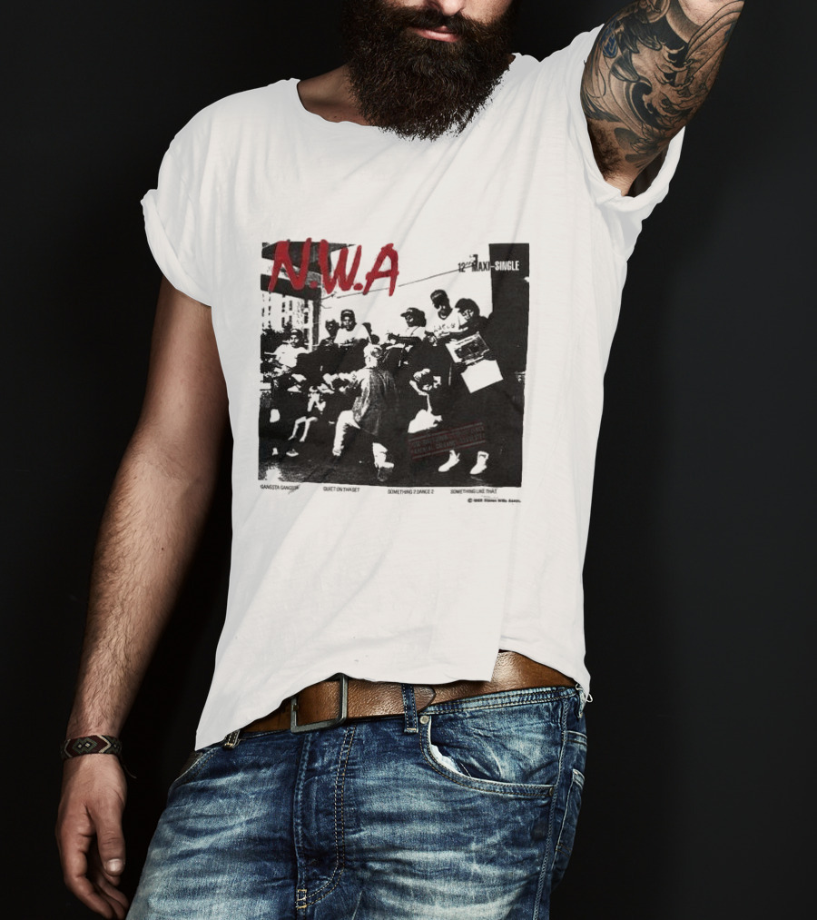 N.W.A 1988 Gangsta Gangsta Maxi-Single 12 Inch Quiet On Tha Set Compton Rap Music T-Shirt