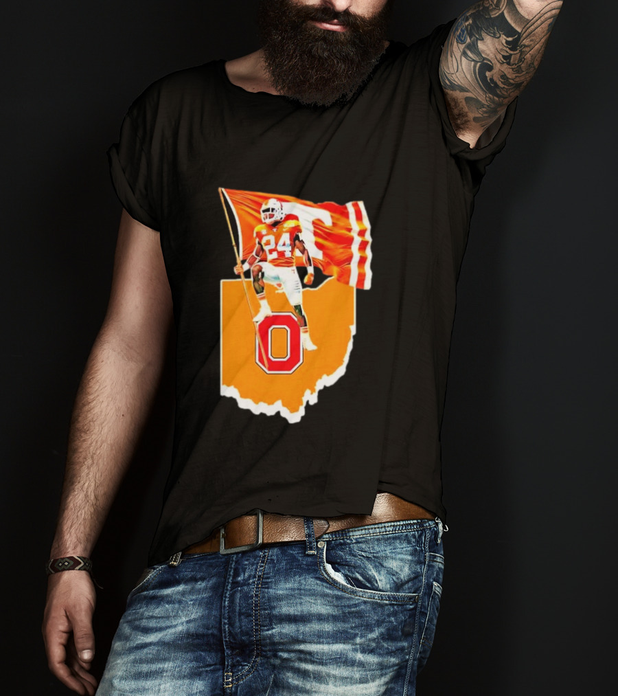Vols Player With Tennessee Flag Over Ohio State T-Shirt