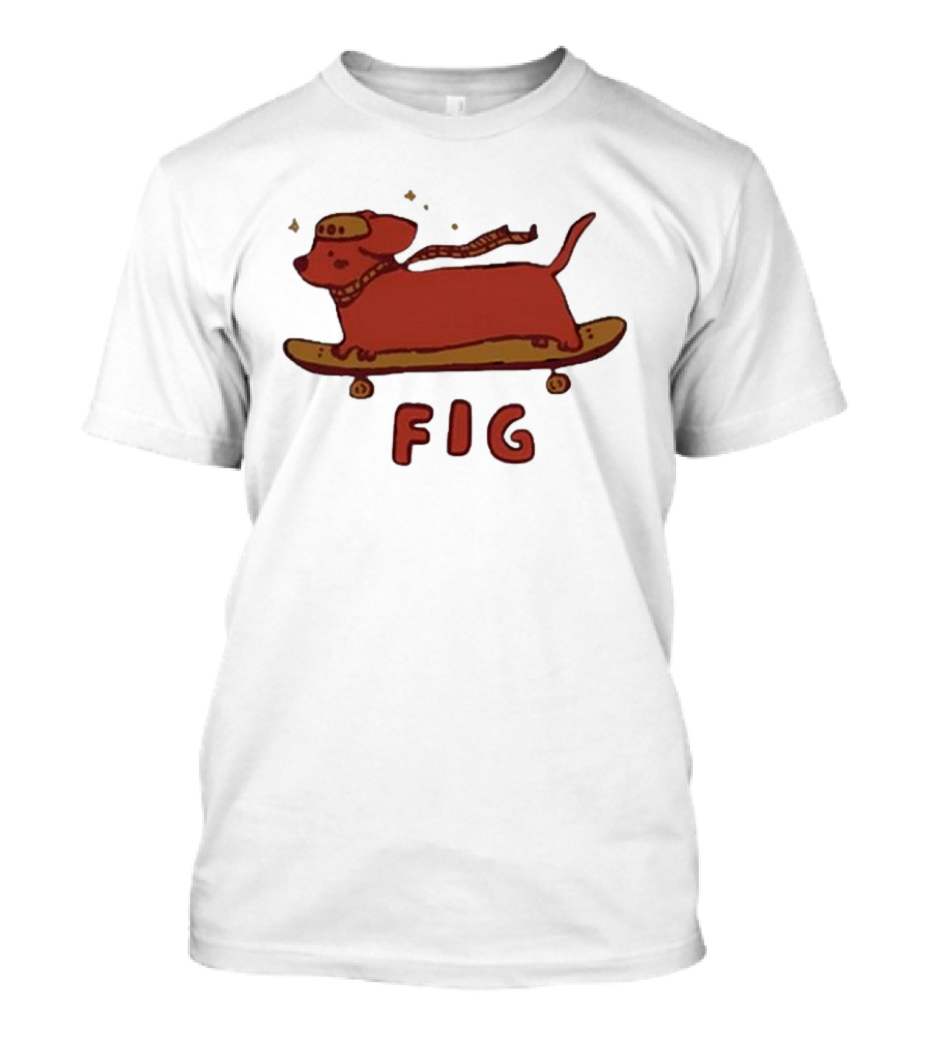 FIG Woof Skateboarding Dog With Hat And Scarf T-Shirt