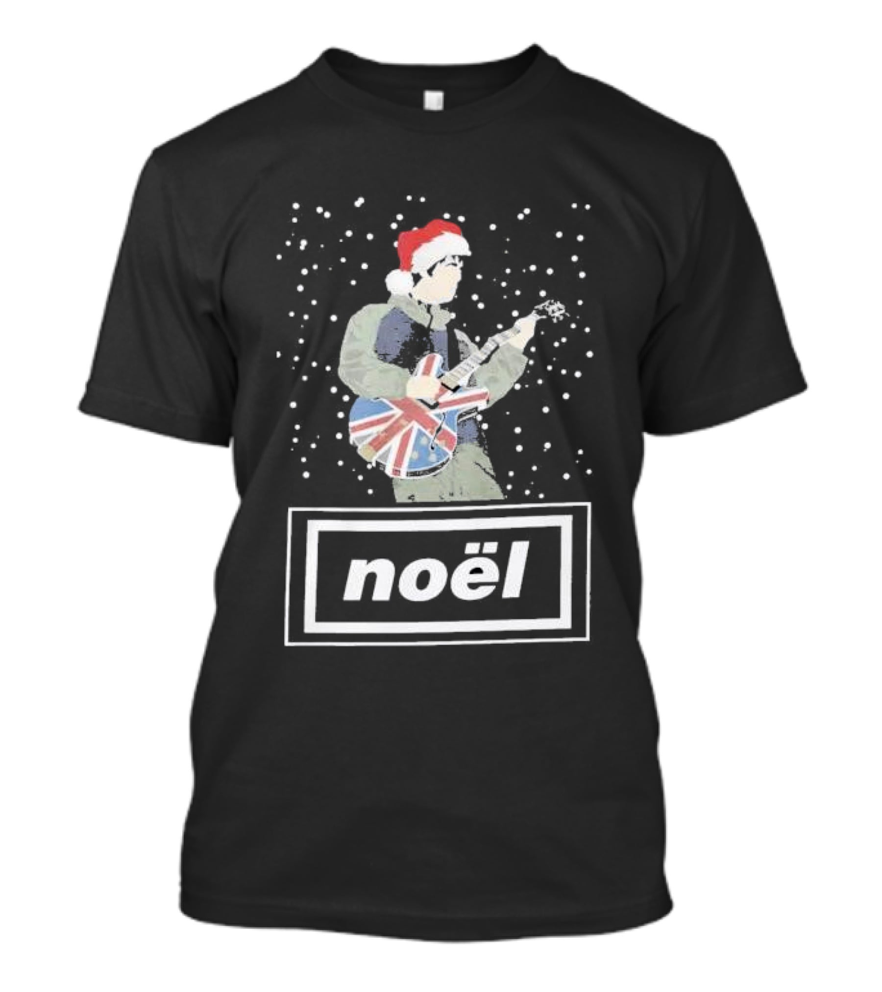 Oasis Noel Christmas Santa Guitar Union Jack T-Shirt