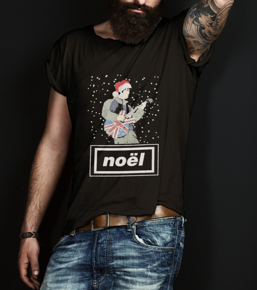 Oasis Noel Christmas Santa Guitar Union Jack T-Shirt
