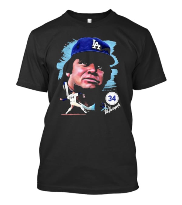 Fernando Valenzuela Los Angeles Dodgers Number 34 Signature T-Shirt