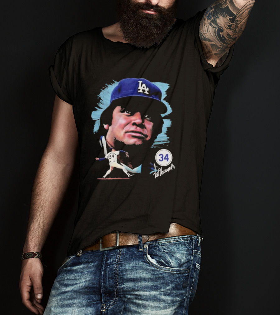Fernando Valenzuela Los Angeles Dodgers Number 34 Signature T-Shirt