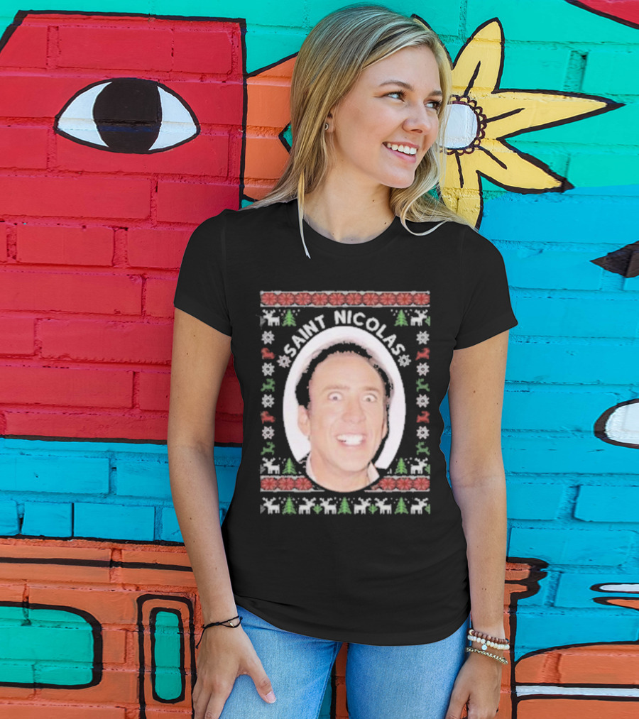 Saint Nicolas Cage Ugly Christmas Sweater T-Shirt