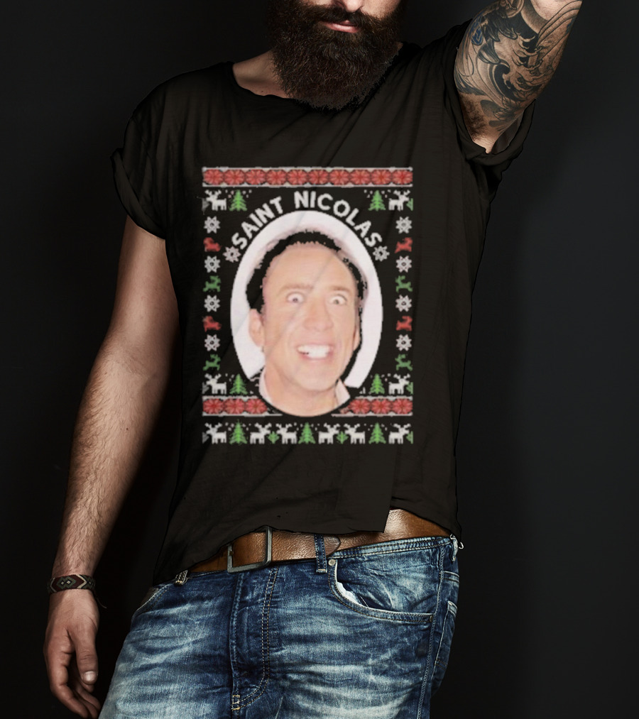 Saint Nicolas Cage Ugly Christmas Sweater T-Shirt