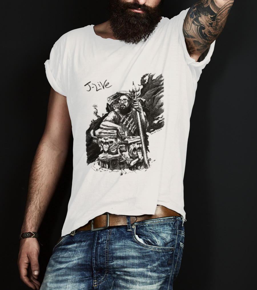 J-Live Realjlive Dan Lish Artwork Featuring Mythical Figures And Detailed T-Shirt