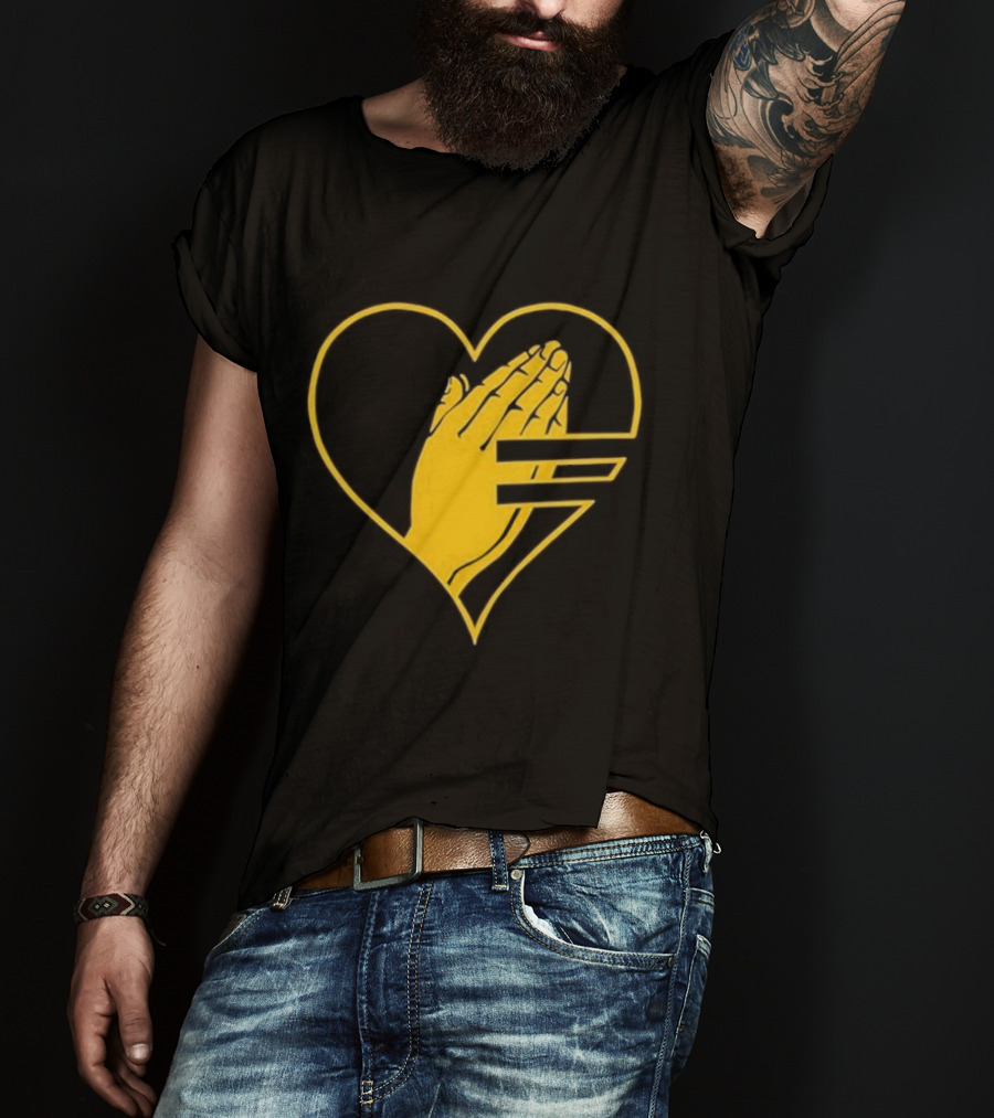 God Is Love Heart Praying Hands Yellow Equality T-Shirt
